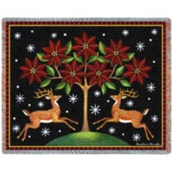 Deer and Poinsettia Tree Tapestry Throw