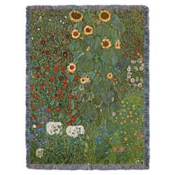 Farm Garden With Sunflowers - Gustav Klimt Cotton Throw