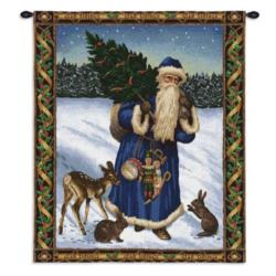 Father Christmas Blue Tapestry Wall Hanging