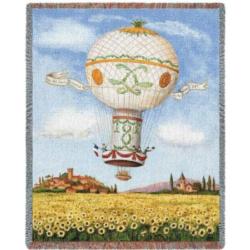 Balloon Flight Over Sunflowers  Tapestry Throw