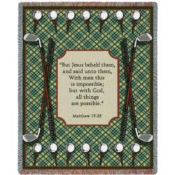 Golf - Matthew 19:26  Golf Scripture  Tapestry Throw