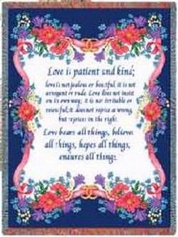 1 Corinthians 13:4-8 Love is Patient Tapestry Throw
