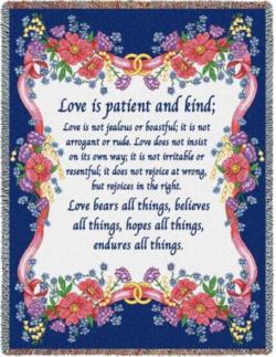 1 Corinthians 13:4-8 Love is Patient Tapestry Throw
