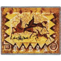 Oglalas Story - Southwest Cave Rock Art Tapestry Throw