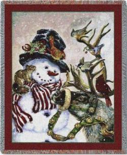 Snowman And Prancer Tapestry Throw