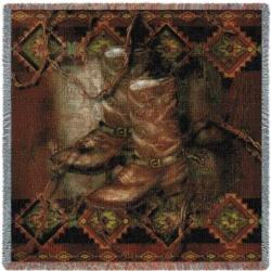  NEW Western Cowboy Boot Woven Tapestry Throw