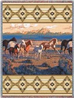 Wild Horses - Beige Tapestry Throw