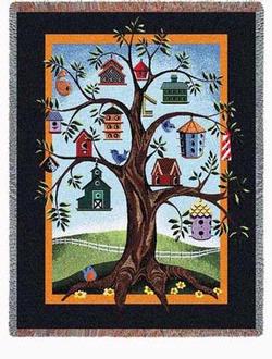 Birdhouse Tree Tapestry Throw